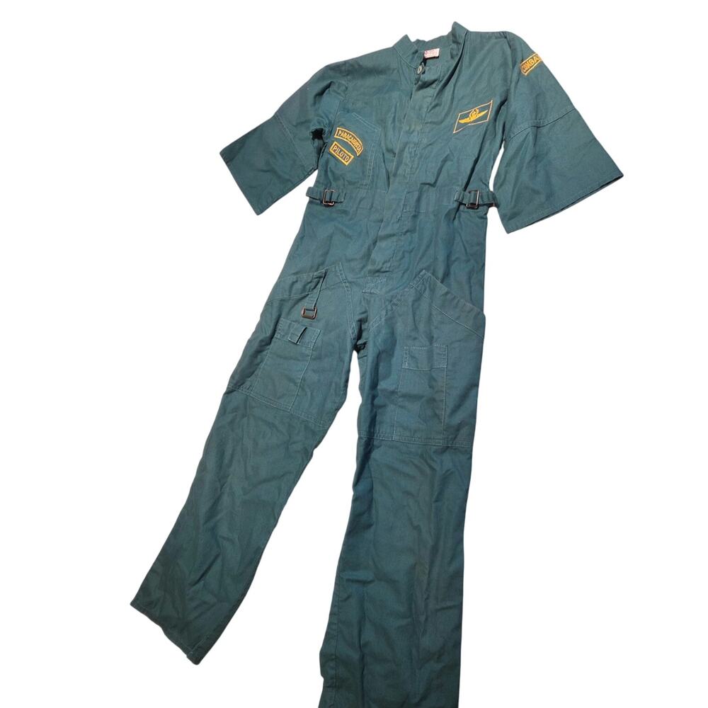 Kids Size 8 Fighter Pilot Jumpsuit Costume Green Peti Play HalloweenTop Gun